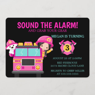 Pink Fire Truck Kinder Feuerwehrmann Einladung