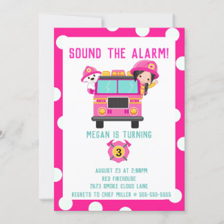 Pink Fire Truck Kinder Feuerwehrmann Einladung
