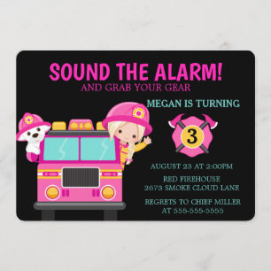 Pink Fire Truck Kinder Feuerwehrmann Einladung