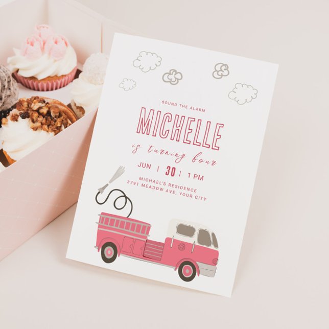 Pink Firetruck Invitation d'anniversaire (Créateur téléchargé)