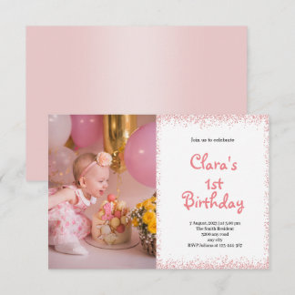 Pink First Birthday Baby Girl Foto Einladung