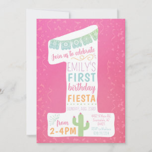 Pink First Birthday Fiesta Party Einladung