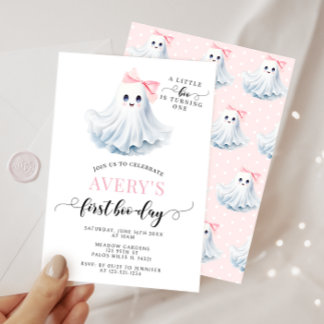 Pink First Boo Day Ghost Bow Birthday Girl Einladung