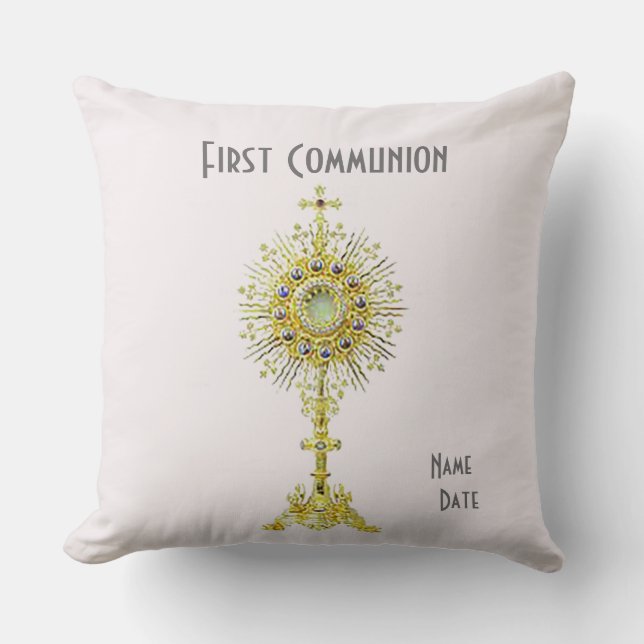 Pink First Communion Throw Kissen 16 Zoll x 16 Zol (Vorderseite)