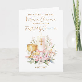 Pink First Holy Communion Chalice Candle Karte