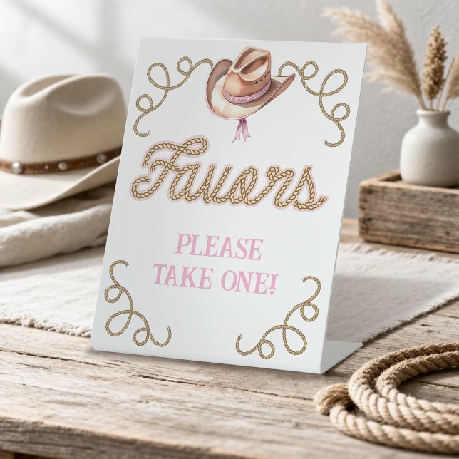 Pink First Rodeo Partygeschenke Sockelschild (Pink First Rodeo Favors Pedestal Sign)