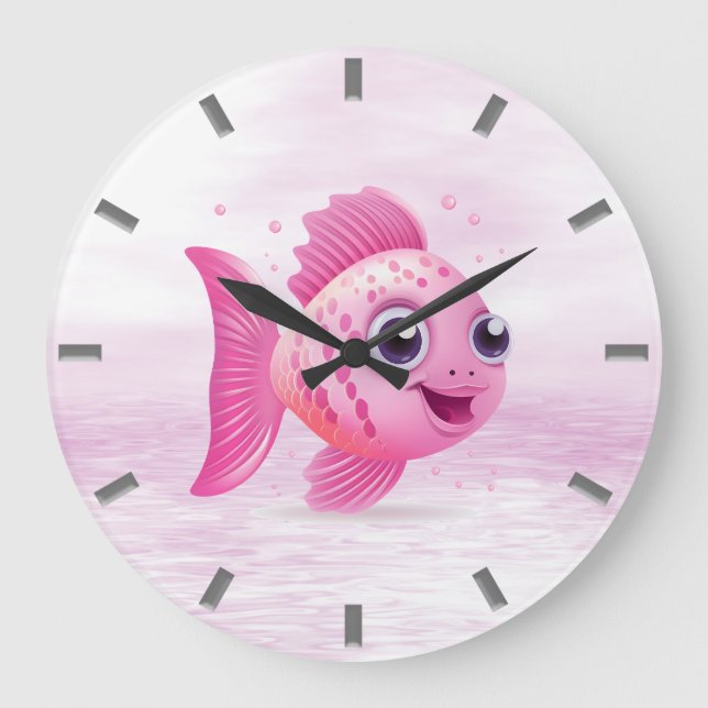 Pink Fish Wall Clock Große Wanduhr (Vorderseite)