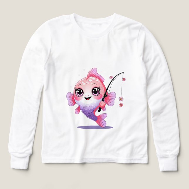 Pink Fishing Fish – Kids’ Long Sleeve Tee (Design Vorderseite)