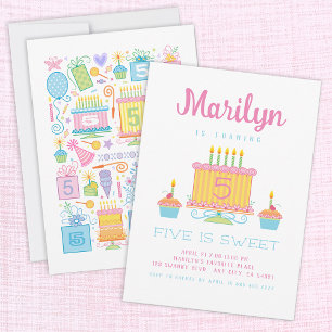 Pink Five est douce 5e anniversaire Invitation