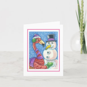 PINK FLAMANT ROSE SNOWMAN VACANCES CARTE DE REPRÉS