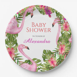 Pink Flaming Tropical Wildlife Girl Baby Dusche Pappteller
