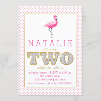 Pink Flamingo 2. Geburtstags-Party Einladungen