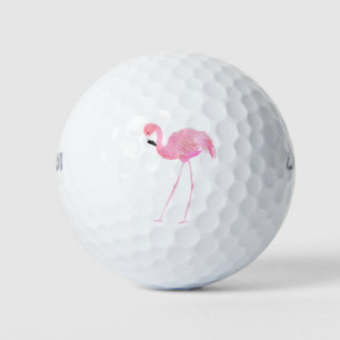 Pink Flamingo 4 Aquarellbilder Golf Balls Golfball