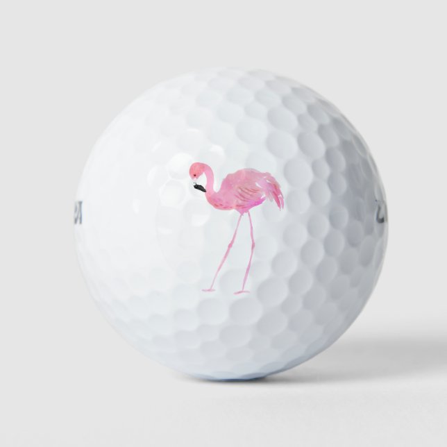 Pink Flamingo 4 Aquarellbilder Golf Balls Golfball (Vorderseite)