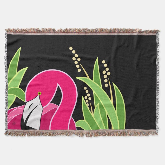 Pink Flamingo Abstrakt auf schwarz Decke (Vorderseite)