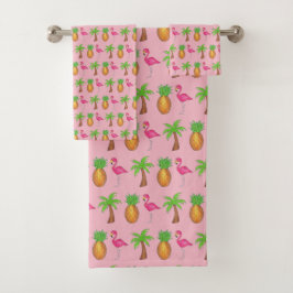 Pink Flamingo Ananas Palm Tree Tropical Island Badhandtuch Set