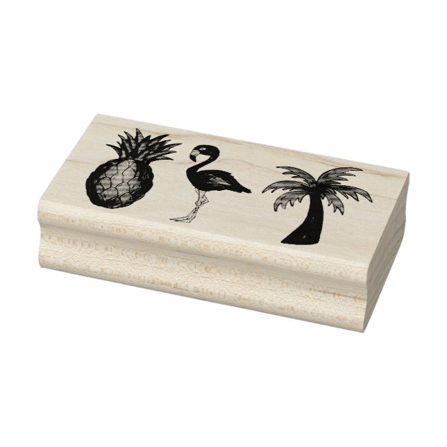 Pink Flamingo Ananas Palm Tree Tropical Island Gummistempel (Stempel)