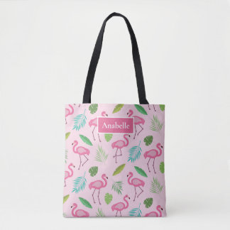 Pink flamingo and tropical leaves monogram    tasche