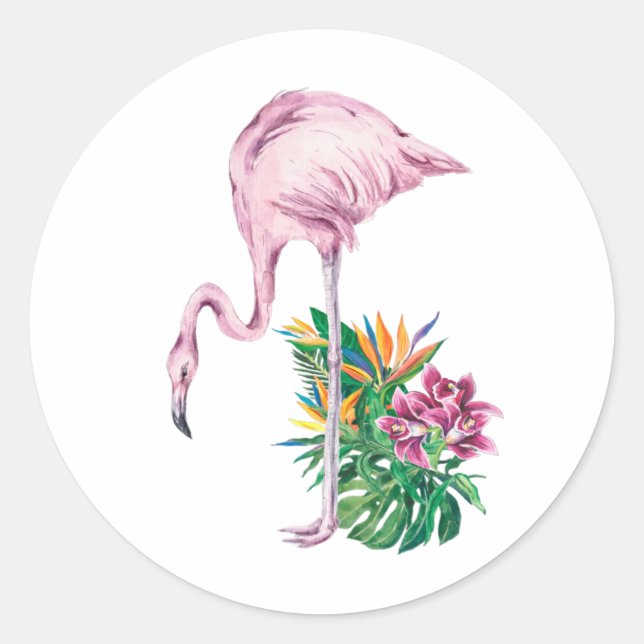 Pink Flamingo Aquarellmalerei Runder Aufkleber (Vorderseite)