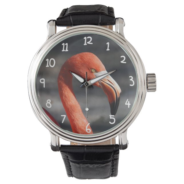 Pink Flamingo Armbanduhr (Vorderseite)