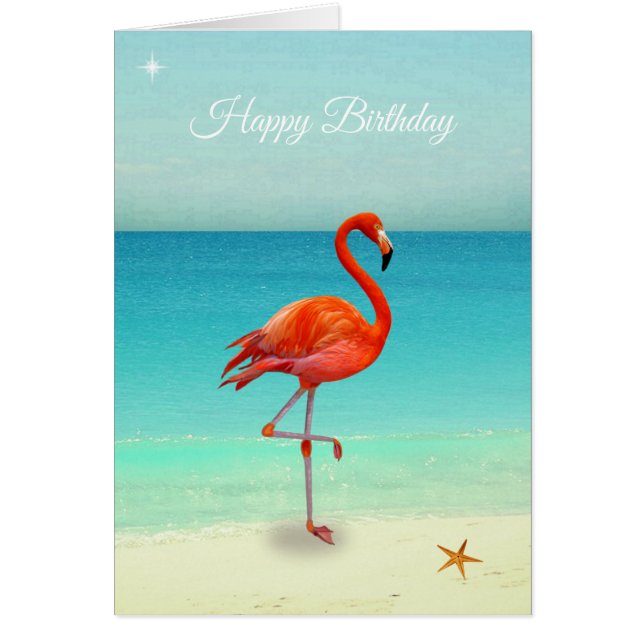 Pink Flamingo auf der Beach Birthday Card (Vorne)