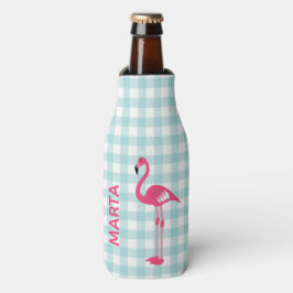 Pink Flamingo auf Gingham Flasche Cooler Flaschenkühler