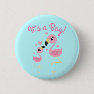 Pink Flamingo Baby Dusche Button