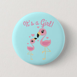 Pink Flamingo Baby Dusche Button