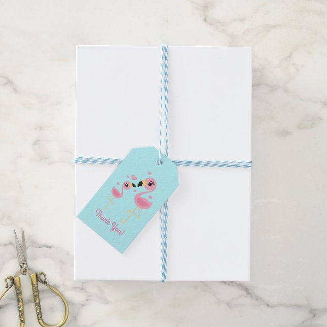 Pink Flamingo Baby Dusche Geschenkanhänger (Mit Garn)