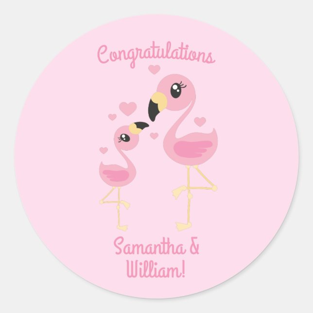 Pink Flamingo Baby Dusche Runder Aufkleber (Vorderseite)