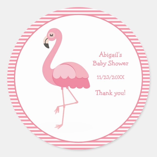Pink Flamingo Baby Dusche Runder Aufkleber (Vorderseite)