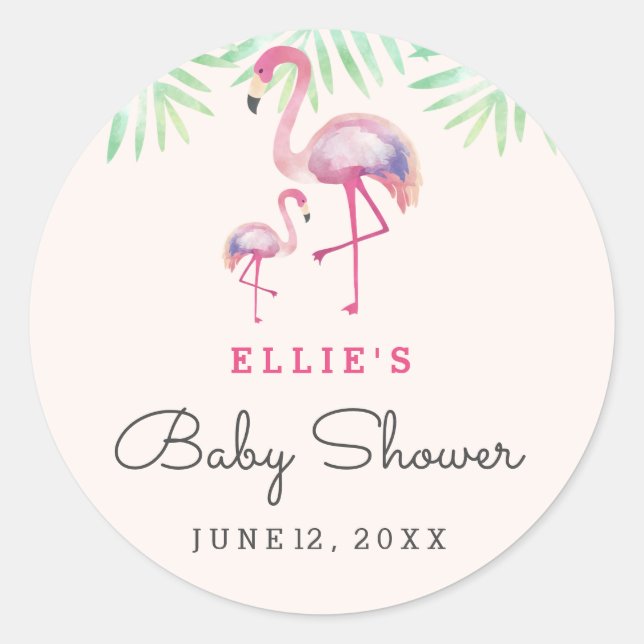 Pink Flamingo Babyaufkleber Runder Aufkleber (Vorderseite)
