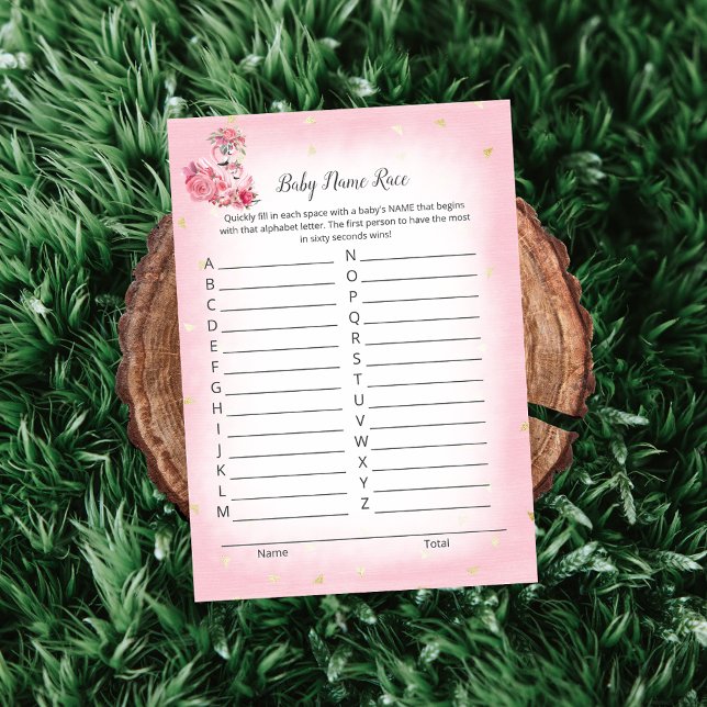 Pink Flamingo Ballerina Baby Name Race Showspiel Einladung (Von Creator hochgeladen)
