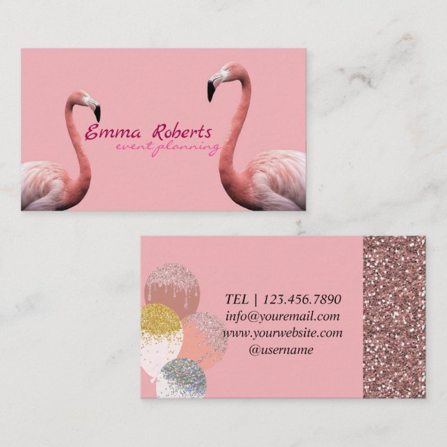 Pink Flamingo Balloons Moderne Veranstaltungsplanu Visitenkarte (Vorne/Hinten)