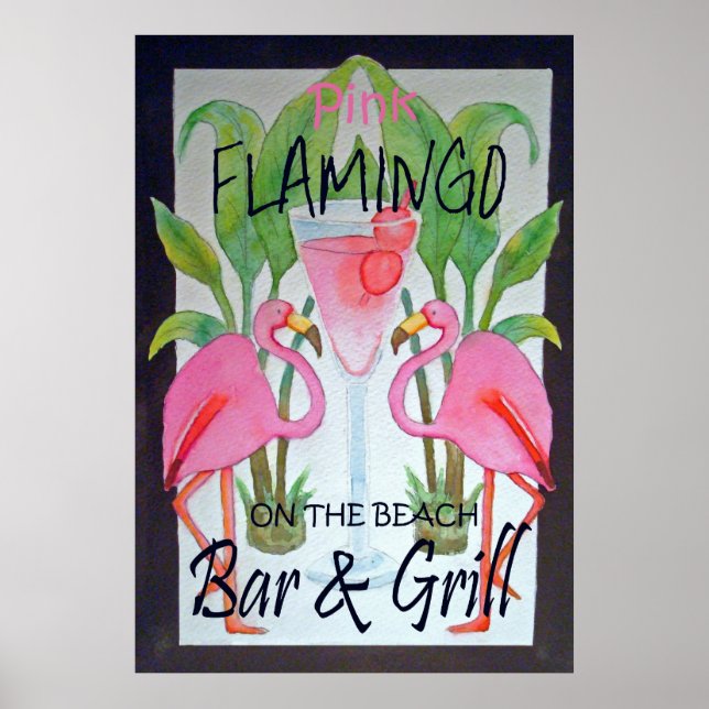Pink Flamingo Bar & Grill Beach Poster (Vorne)