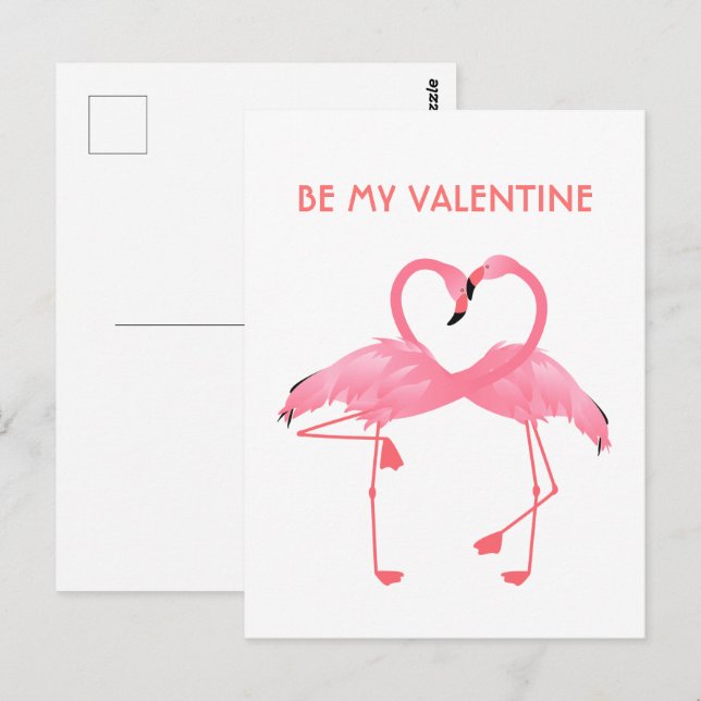 Pink Flamingo be my Valentine Flat Holiday Card Postkarte (Vorne/Hinten)