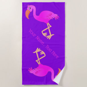 Pink Flamingo Beach Handtuch Custom Text und Farbe