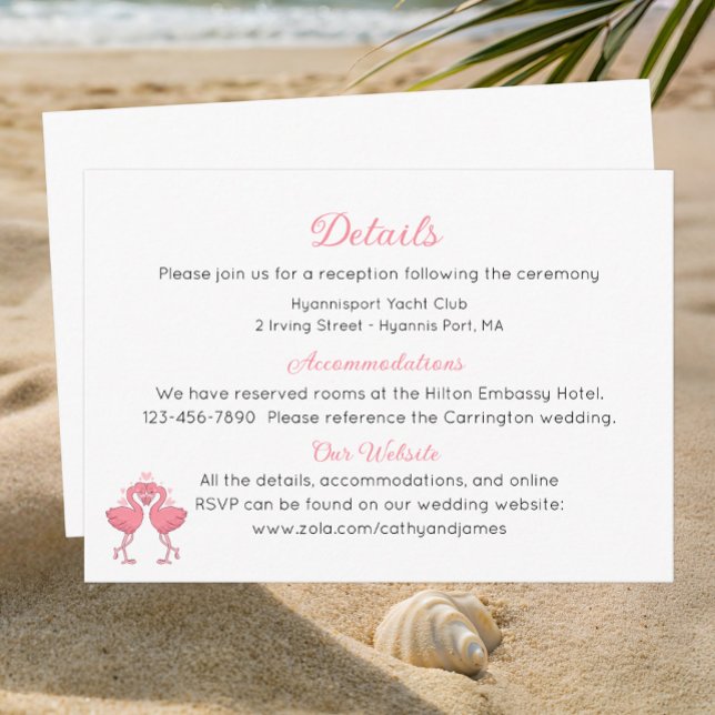 Pink Flamingo Beach Tropical Wedding Details  Begleitkarte (Von Creator hochgeladen)