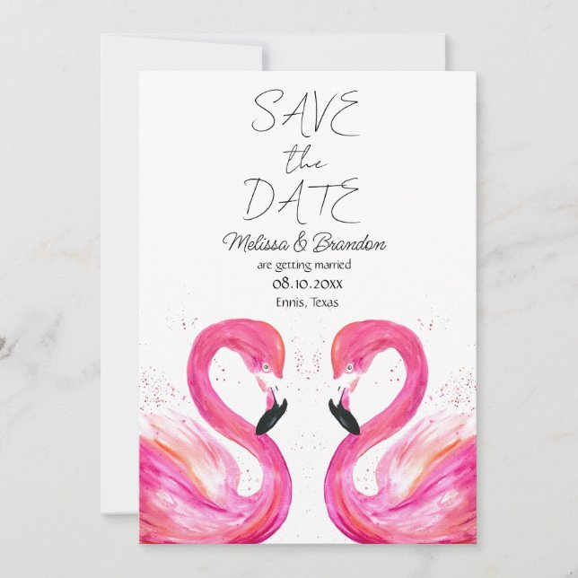Pink Flamingo Beach Tropical Wedding Einladung (Vorderseite)