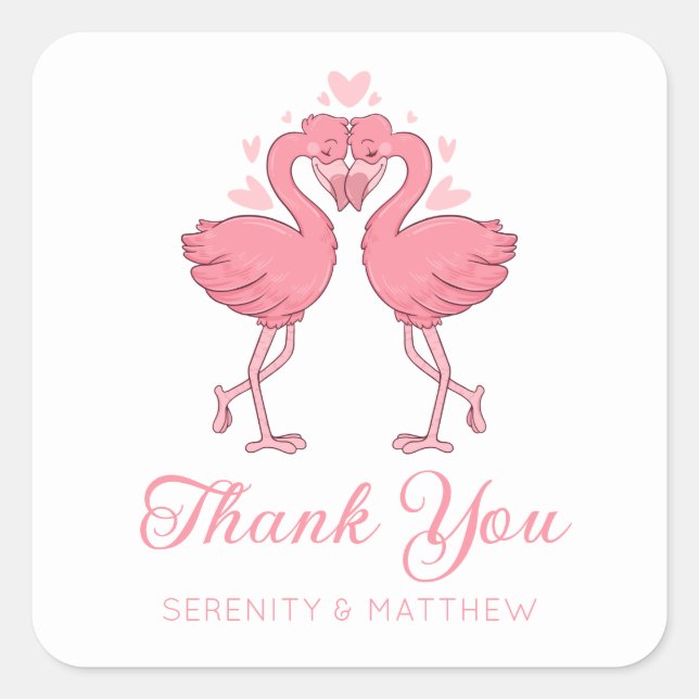 Pink Flamingo Beach Tropical Wedding Thank You Quadratischer Aufkleber (Vorderseite)