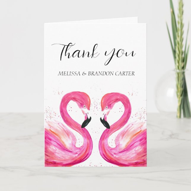 Pink Flamingo Beach Tropical Wedding Vielen Dank Dankeskarte (Vorderseite)