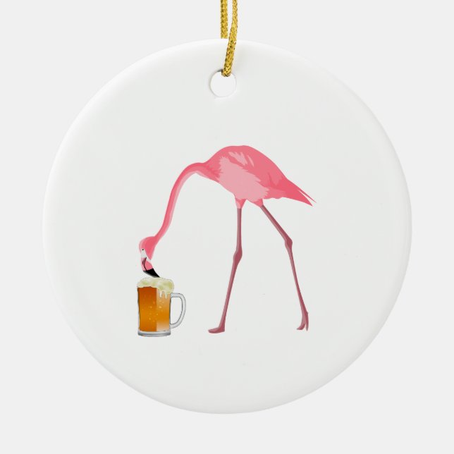 Pink Flamingo Beer Lover Keramik Ornament (Vorne)