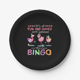 Pink Flamingo Bingo Funny Gift Art Pappteller