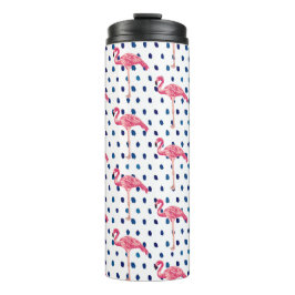 Pink Flamingo Bird Dot Pattern Thermal Tumbler Thermosbecher