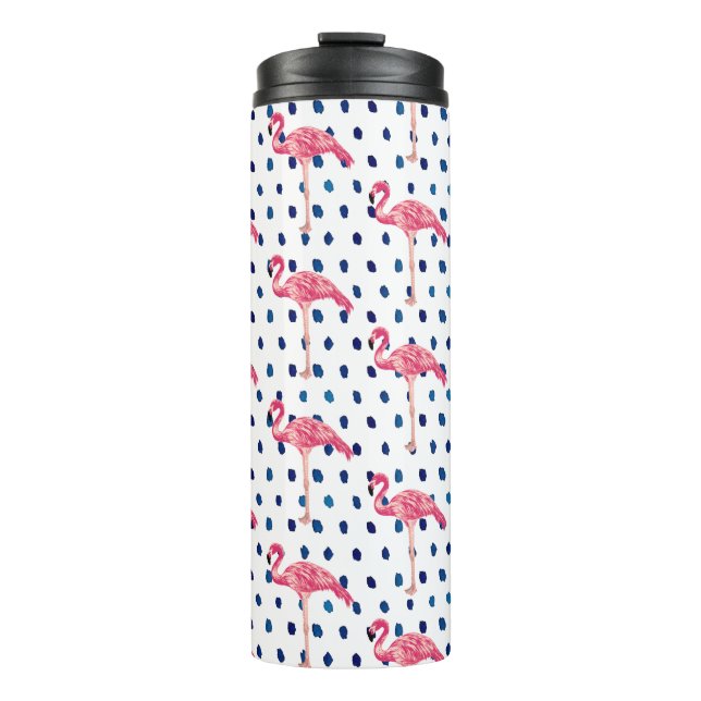 Pink Flamingo Bird Dot Pattern Thermal Tumbler Thermosbecher (Vorderseite)