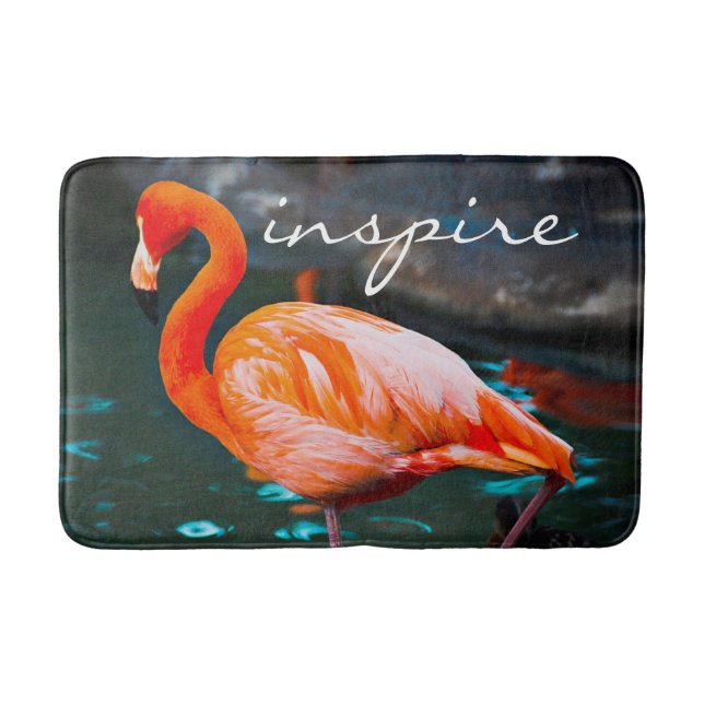 Pink Flamingo Bird Foto Inspirier Zitat Modernes Badematte (Vorderseite)