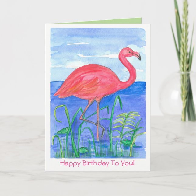Pink Flamingo Bird Happy Birthday Karte (Vorderseite)