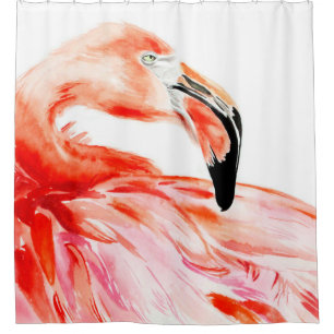 Pink Flamingo bird profile portrait, amazing beaut Duschvorhang