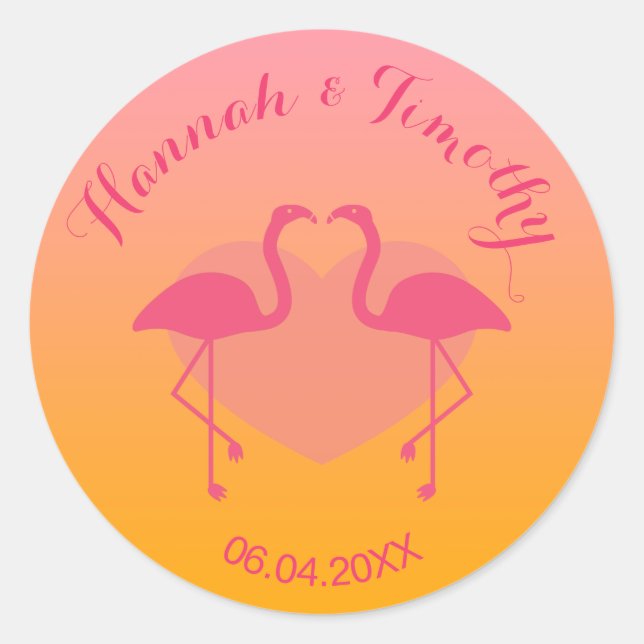 Pink Flamingo Birds Custom Wedding Runder Aufkleber (Vorderseite)