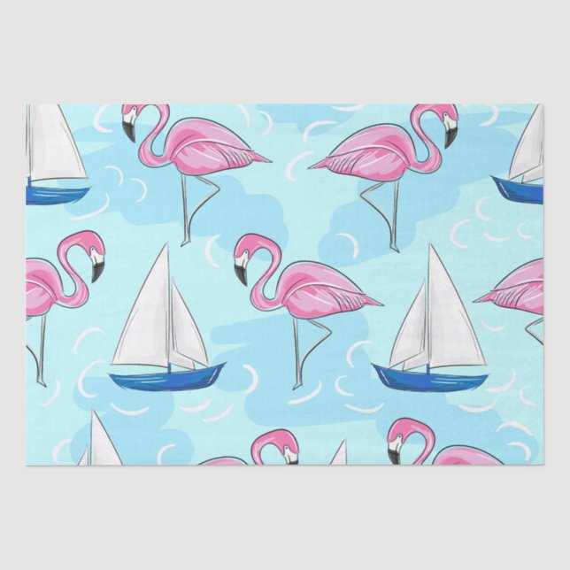 Pink Flamingo Blue Sailboat Preppy Seidenpapier (Vorderseite)